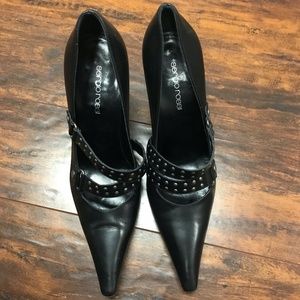 EUC Sergio Rossi Black Leather Heels with stud embellishments throughout